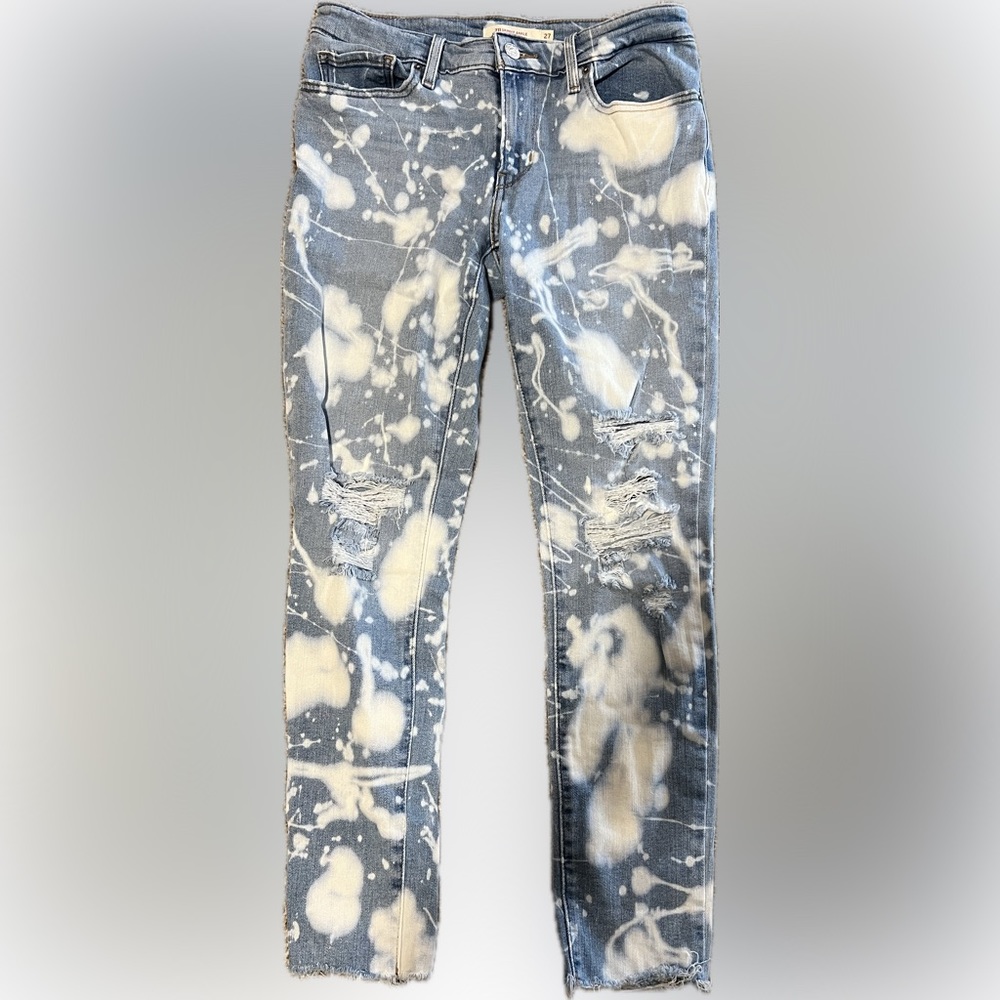 Levi’s 711 Skinny Ankle Distressed Bleached Tie Dye Jeans